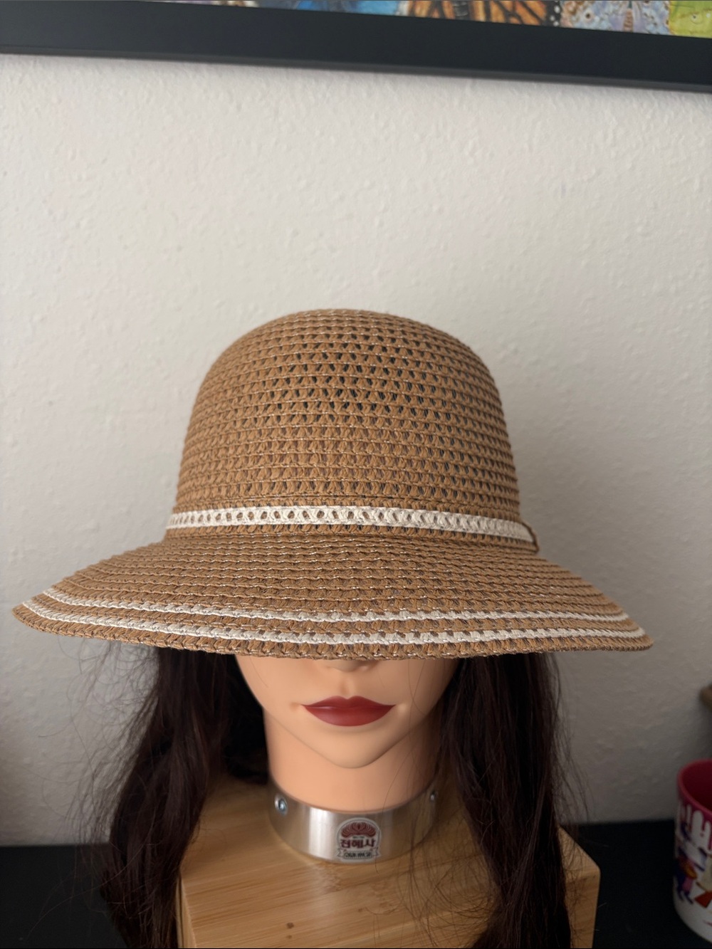 Magid Brown Straw Sun Hat with White Trim